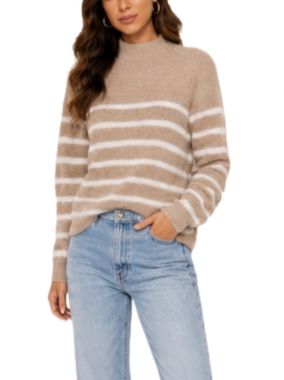 Bailey 44 Stripes Mock Neck Cozy Sweater Size M MSRP $128